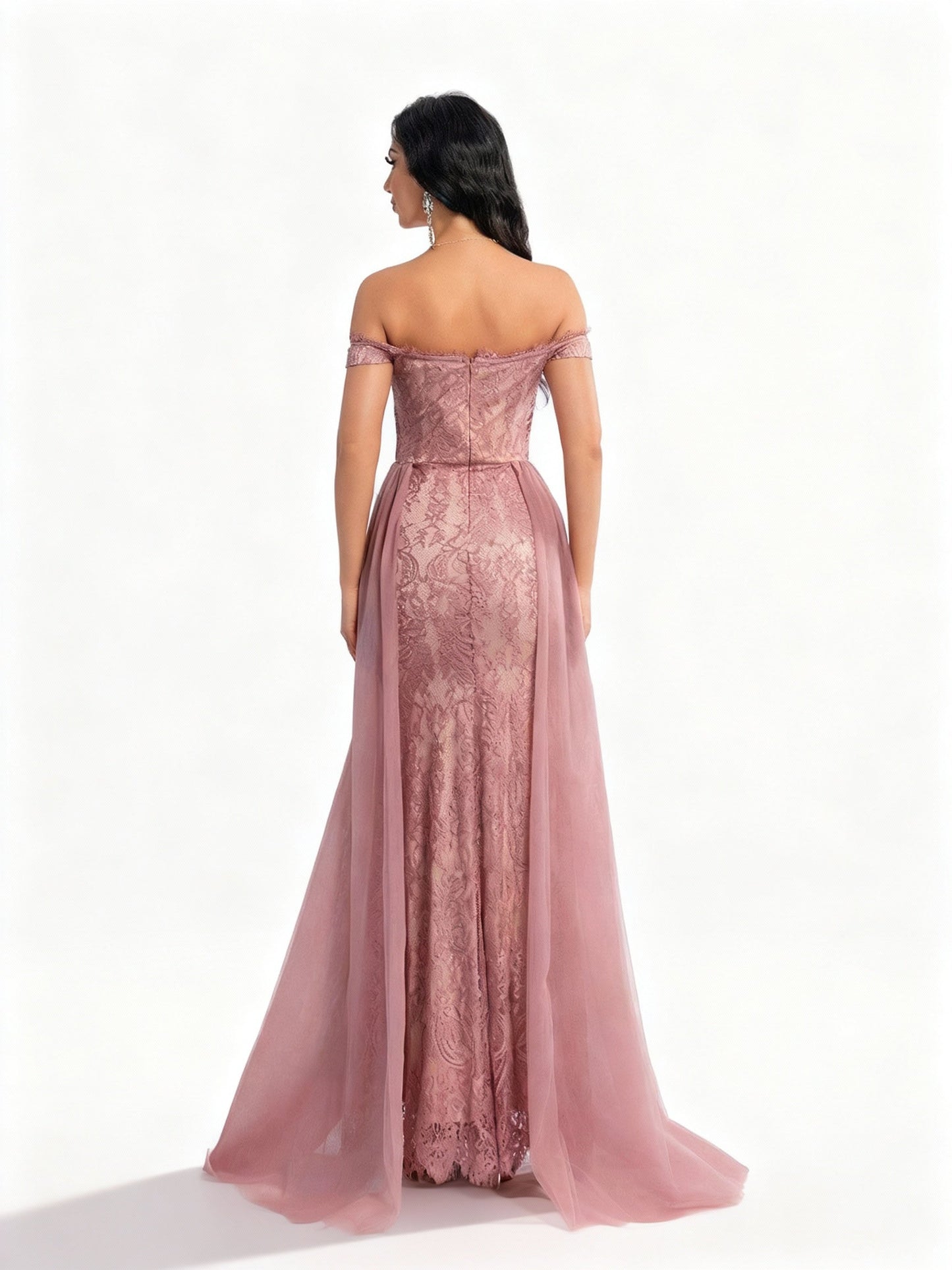 Stalluxe | Unifarbenes Spitzen-Mesh-Abendkleid S Rosa