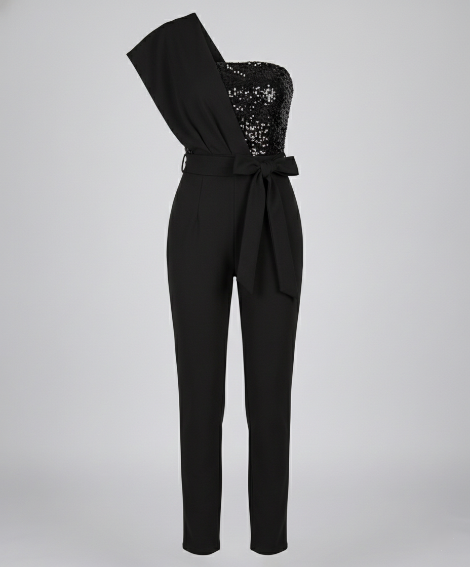 Stalluxe | Patchwork Pailletten Jumpsuit Damen Schwarz
