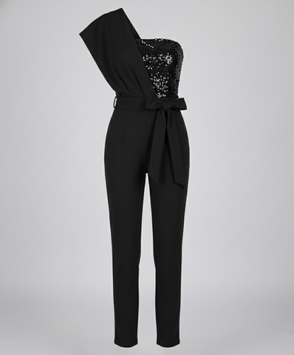 Stalluxe | Patchwork Pailletten Jumpsuit Damen Schwarz