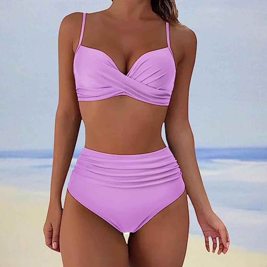 Stalluxe | Stylischer gepolsterter High-Waist-Bikini - Klassischer zweiteiliger Badeanzug mit hoher Taille für Damen Paars