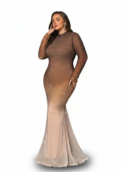 Stalluxe | Schickes Plus-Size-Abendkleid mit Strass, Stehkragen und Langarm