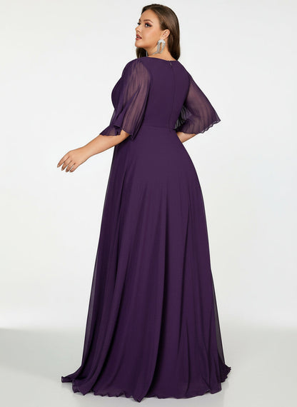 Stalluxe | Elegantes Chiffon-Brautjungfernkleid mit V-Ausschnitt und Volantärmeln