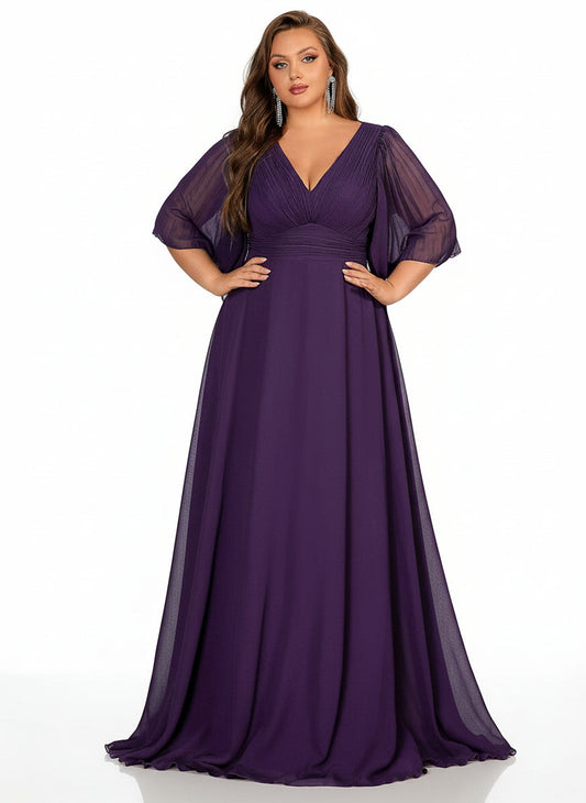 Stalluxe | Elegantes Chiffon-Brautjungfernkleid mit V-Ausschnitt und Volantärmeln