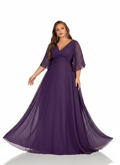 Stalluxe | Elegantes Chiffon-Brautjungfernkleid mit V-Ausschnitt und Volantärmeln