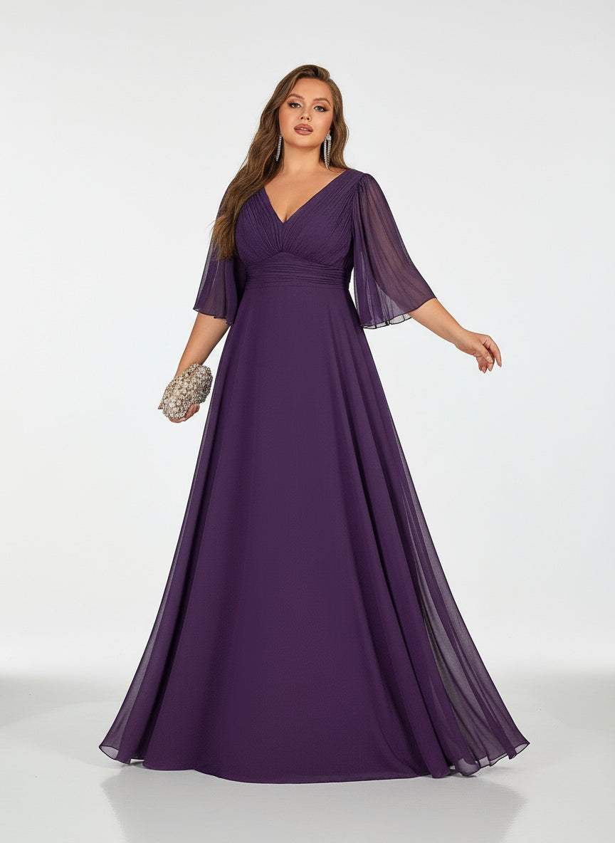 Stalluxe | Elegantes Chiffon-Brautjungfernkleid mit V-Ausschnitt und Volantärmeln