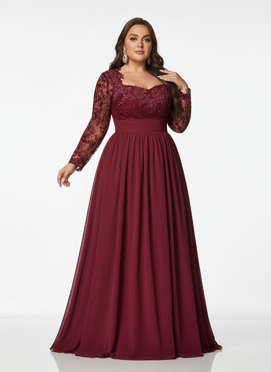 Stalluxe | Zurückhaltendes Abendkleid aus Chiffon mit Netz- und Applikationsdetails, Langarm